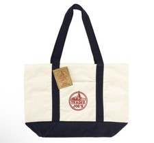 Trader Joe's Reusable Canvas Eco Tote Bag Heavy Duty Bag Blue White Brand NEW