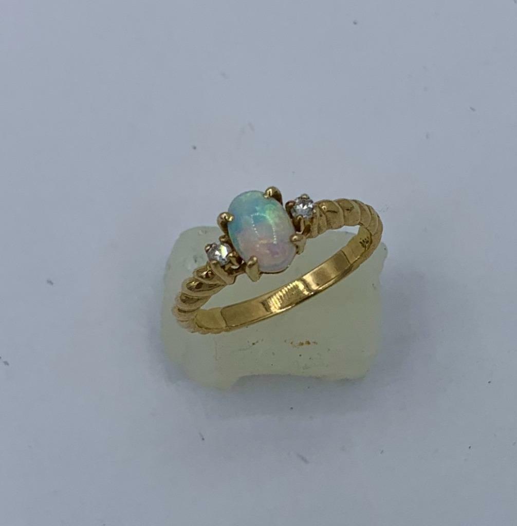 Opal Diamond Ring 14 Karat Gold Antique Wedding Engagement