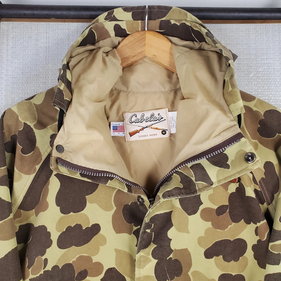 VTG CABELAS Size Medium Mens Jacket Gore Tex Made in USA Cloud Camo Shell Hood - Image 2 of 4