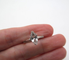 Vintage 925 Sterling Silver Large Marquise Clear Sparkling Stone Ring Sz 6.5