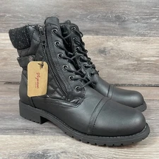 Vepose Womens Boots Size 8.5 Black Combat Boots Zipper Booties Heel CJY927