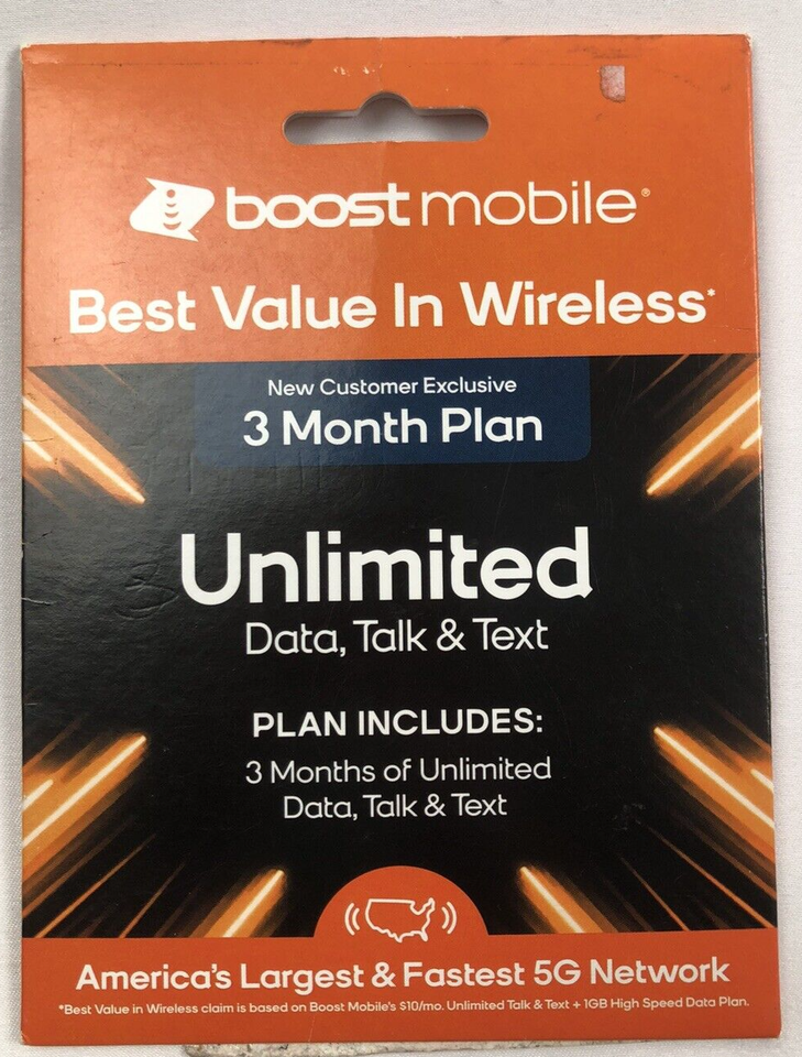 Boost Mobile 3 Month Plan Unlimited Data, Talk & Text SIM Card Kit