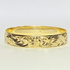 14K Yellow Gold Hawaiian Heirloom Floral Scroll 12mm 7" Bangle Bracelet 30.1g