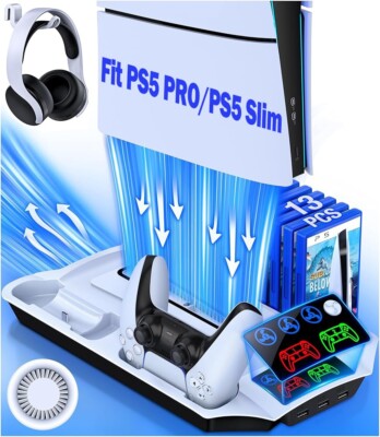 PS5 Controller Ladestation Vertical Stand Lüfter für Playstation 5/PS5 Slim/Pro