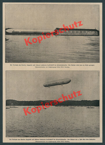 oryginalny. Reportaż fotograficzny Alfred Wolf Zeppelin LZ 1 Pierwszy lot 2.7.1900 Jezioro Bodeńskie Lotnictwo - Zdjęcie 1 z 1