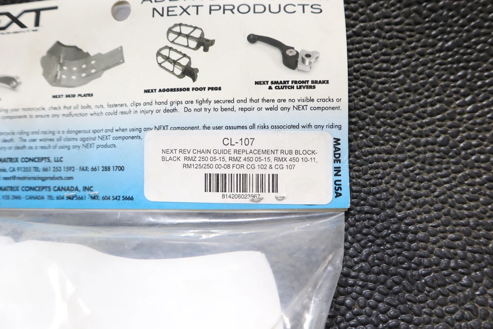 NEXT COMPONENTS CHAIN GUIDE REPLACEMENT BLOCK RMZ 250 05-15 CL-107 - Image 2 of 2