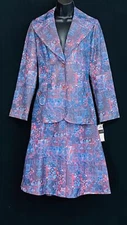Vintage 1970s purple suit, skirt jacket deadstock NWT A line retro dress blue S