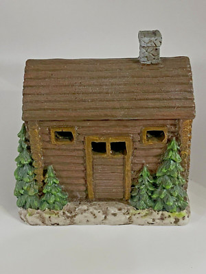 NEW 5'' RUSTIC CERAMIC LOG CABIN HOME DECOR TRAY VILLAGE TRAIN LAYOUT