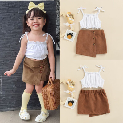 Baby Girl Toddler Sleeveless Vest Tops Skirts Dress  Kids Outfit Set Clothes