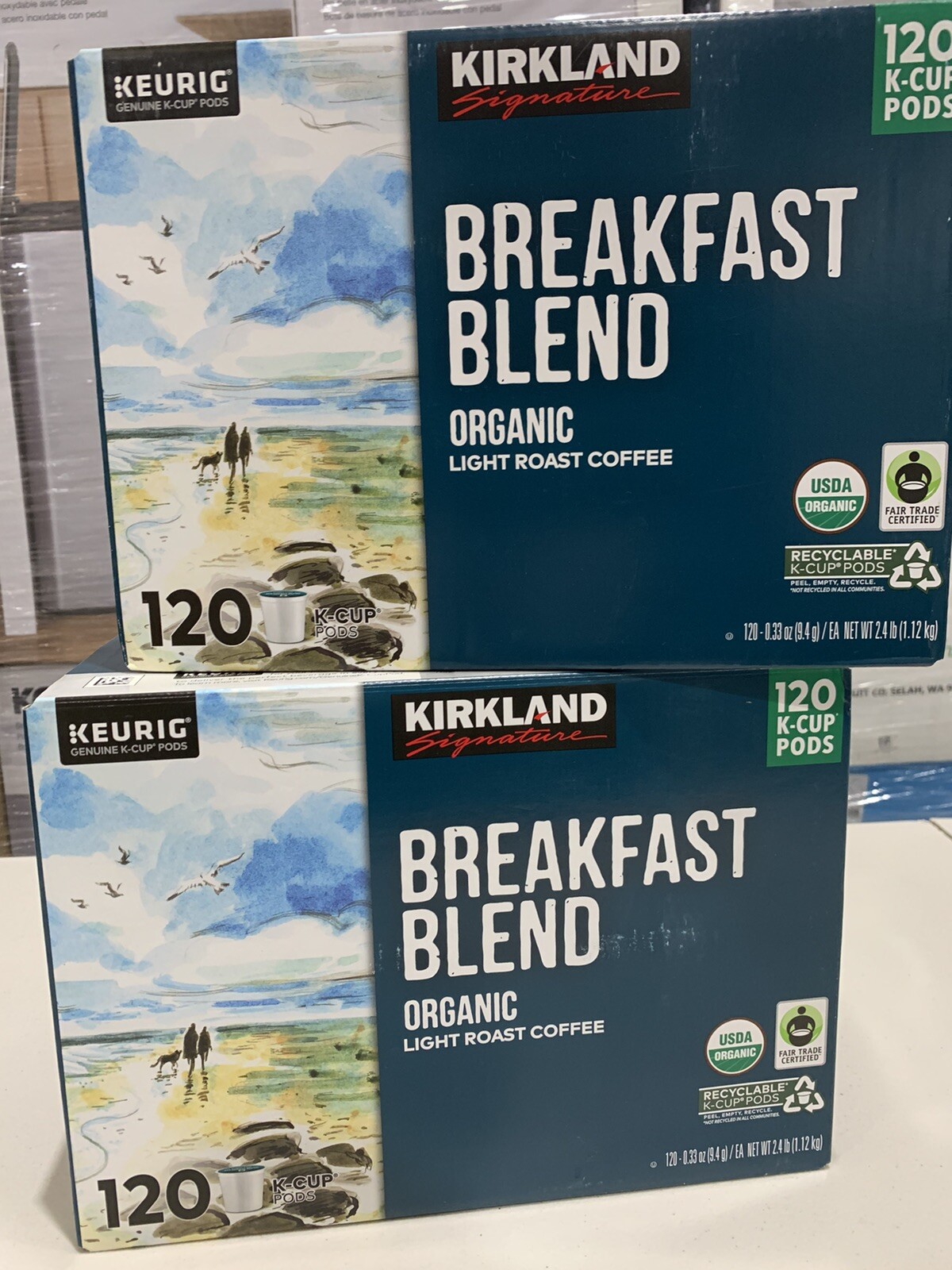 QTY 2 Kirkland Breakfast Blend Organic Light Roast Coffee 120 KCups