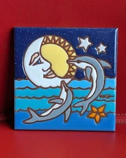 1999 Earthtones Tile Art KRIT Sun Dolphin Magic MYSTIC MOON Mosaic Trivet