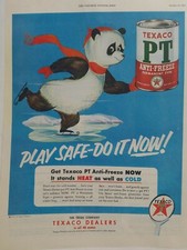 1963 Texaco PT anti-freeze polar bear ice skating art vintage color ad
