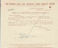 The Victoria Falls and Transvaal Power Company Ltd 1924 Dividend Receipt Rf39737