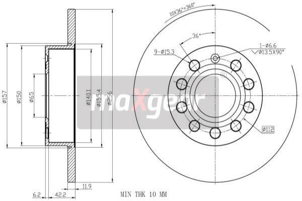 2X Maxgear 19-1058 Bremsscheibe FüR Audi Seat Skoda VW-image