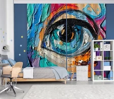 3D Eyes Oil Painting ZHUA3195 Photo Curtain Window Blockout Fabric Vera 2023