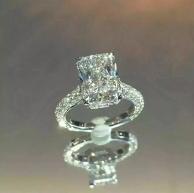 Echter Moissanit-Solitär-Verlobungsring 2 kt Radiant Cut 14 kt Weißgold vergoldet