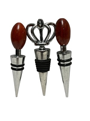 Wine Toppers Wooden Metal Wine Bottle Stopper set of 3 bar tools