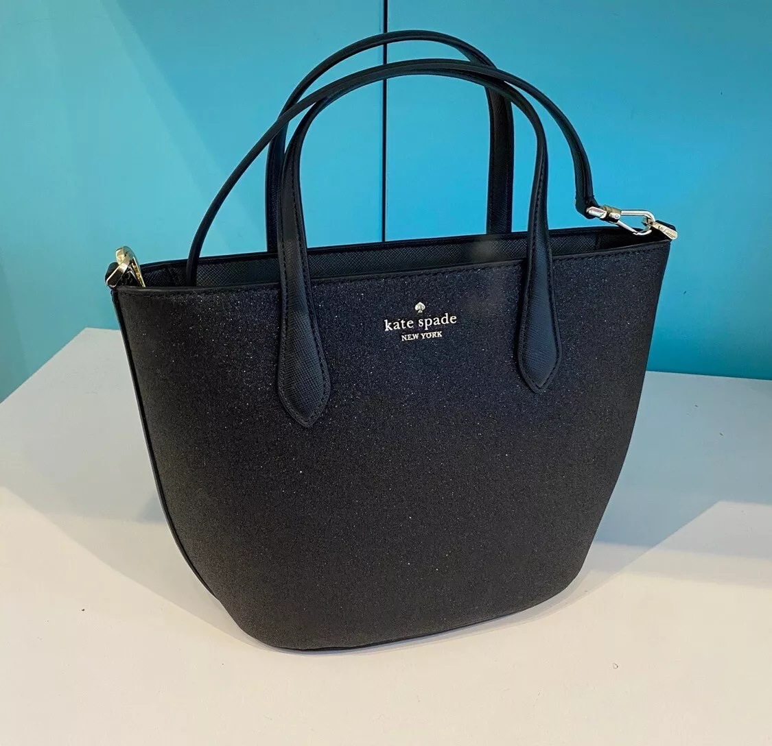 KATE SPADE NEW YORK BLACK GLIMMER MIXED MATERIAL SATCHEL BAG KE460