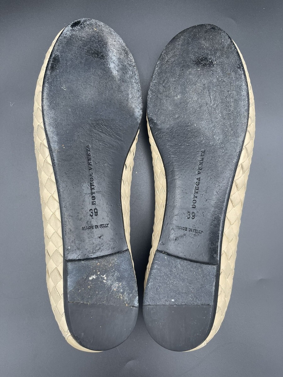 Bottega Veneta Taupe Nude Nappa Woven Leather Ballet Flats Cap Toe