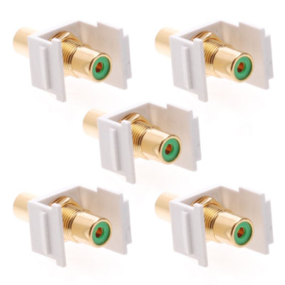 5 pcs Audio Keystone Jack Modular RCA White Center Green