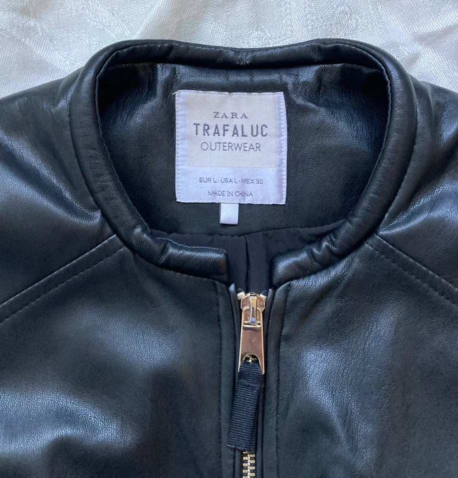 Veste En Cuir Zara Femme Noire Trafaluc Taille L Vintage Mode - Photo 3/4