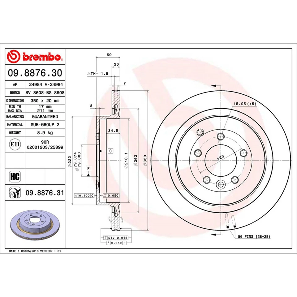 Комплект задних дисковых тормозных колодок Brembo дисковый тормоз ротор 3x подходит для Land Rover LR4 2010-2016 - Изображение 2 из 4