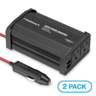 Maxboost 300W Power Inverter [2Pcs] Dual 110V AC Outlet/Dual 24W USB Car Charger