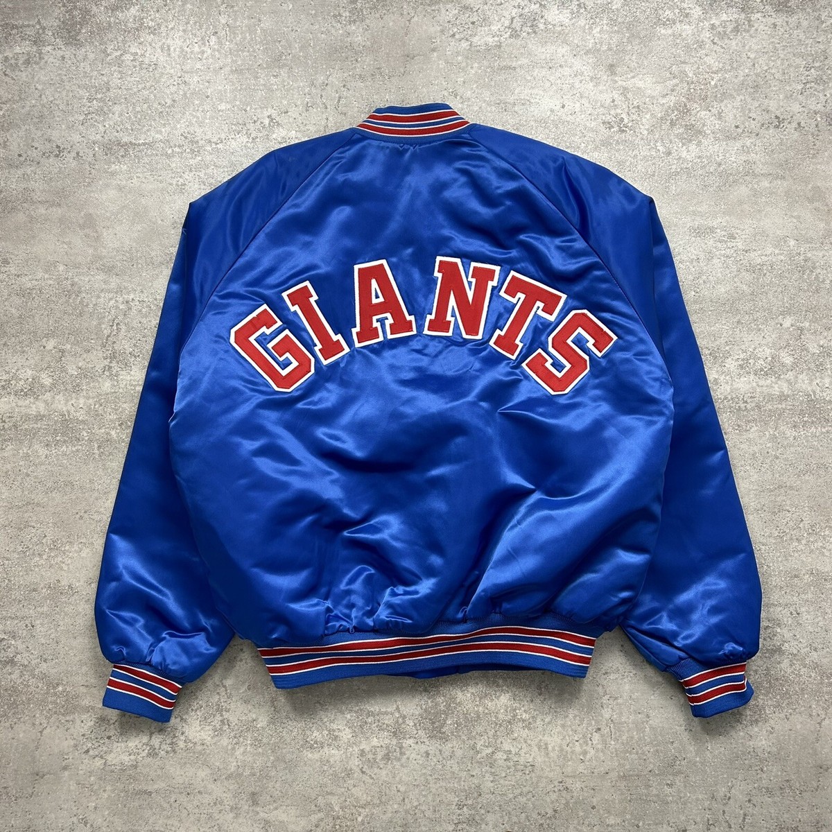 VTG 90s NFL New York GIANTS CHALK LINE SPELL OUT SATIN BOMBER