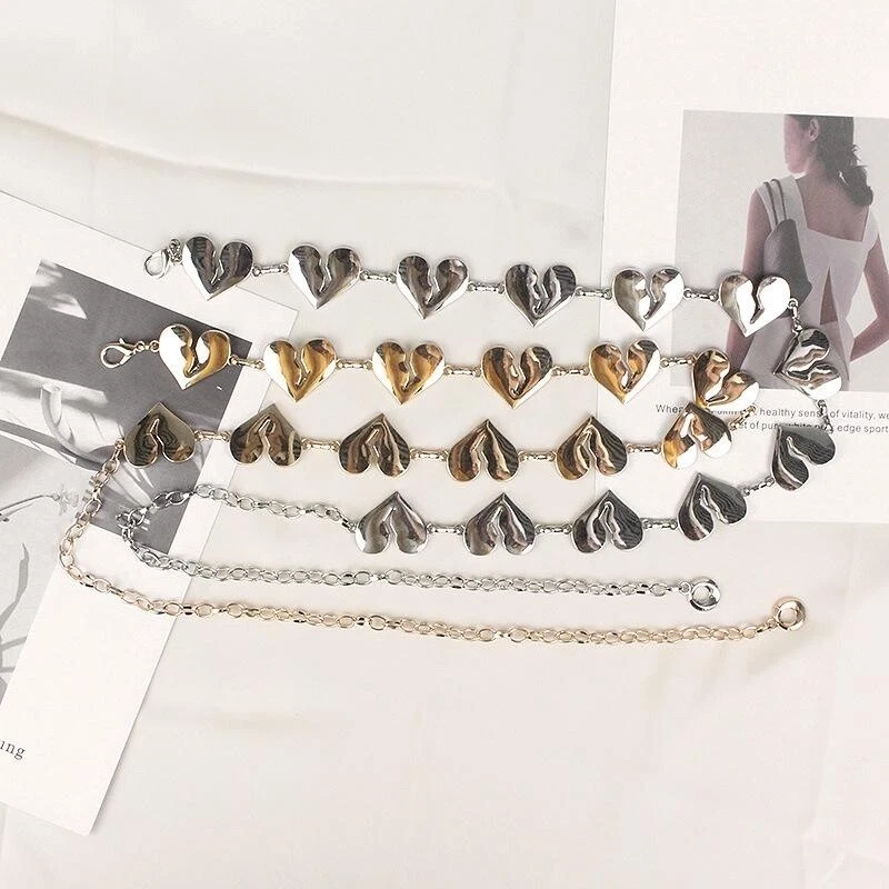 Lady Waist Chain Belt Waistband Metal Heart Shape Gold Silver