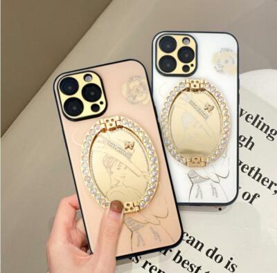 Für iPhone 11 12 13 Pro Max Case Hülle Schutzhülle Cover lady Spiegel Strass