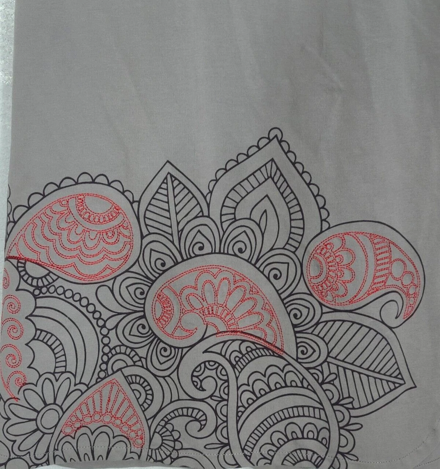 Acacia Organic Cotton Wrap Robe Women's Medium Gray Embroidered Paisley - Image 3 of 4