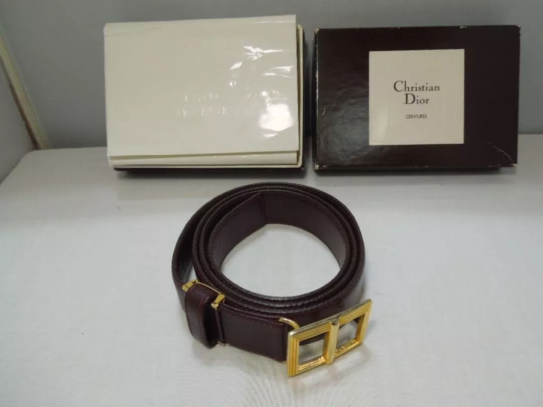 Christian Dior Ceinture Cuir Logo Boucle Marron Rougeâtre avec Boîte D501