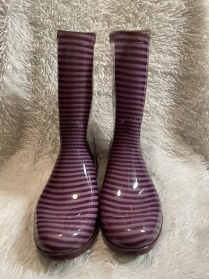 UGG K Raana Purple Striped Rain Boots Size