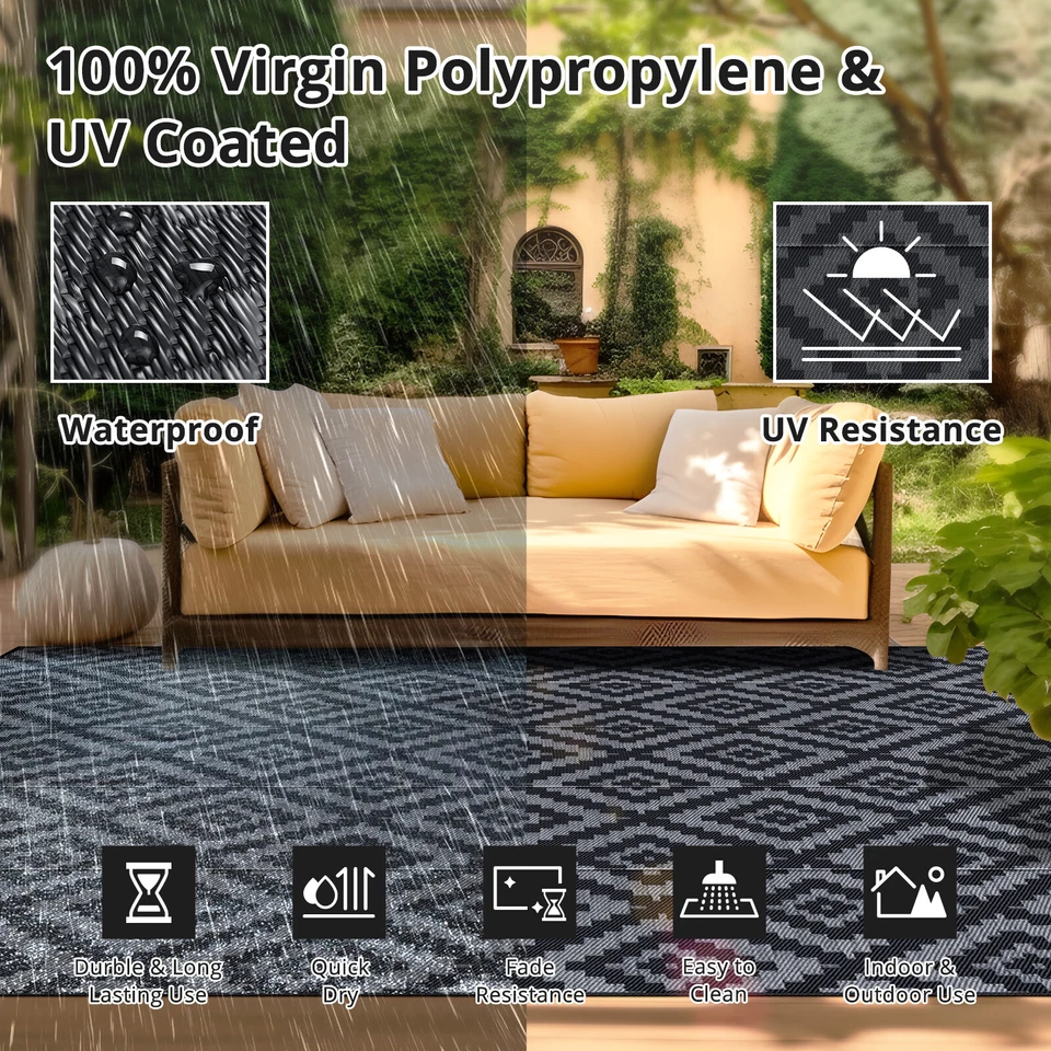 Alfombra grande 9x18' alfombra exterior patio terraza RV reversible alfombra camping alfombra Foto 4 de 4