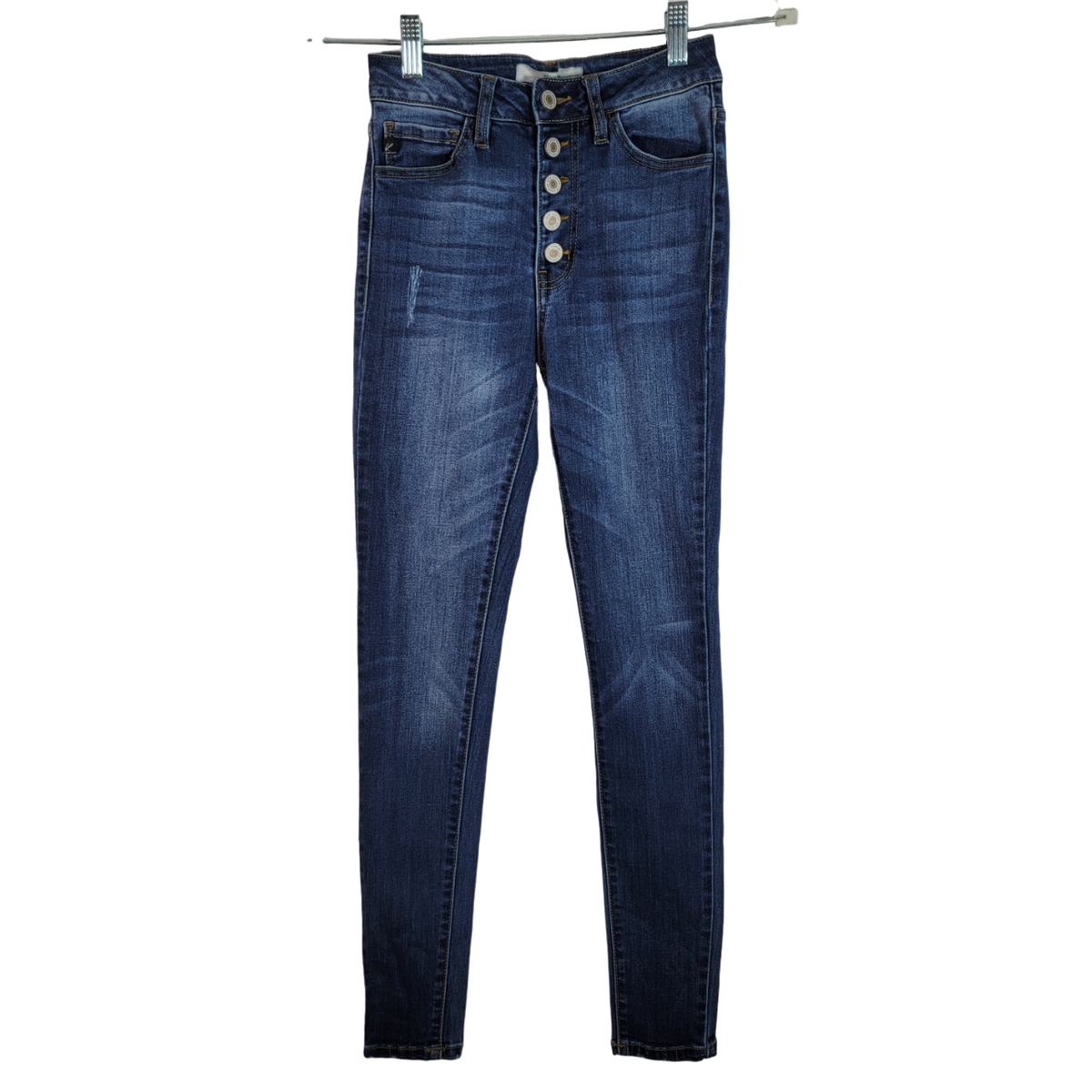 Kancan Womens Skinny Button Fly Jeans Size 1 / 24 Dark Wash Denim