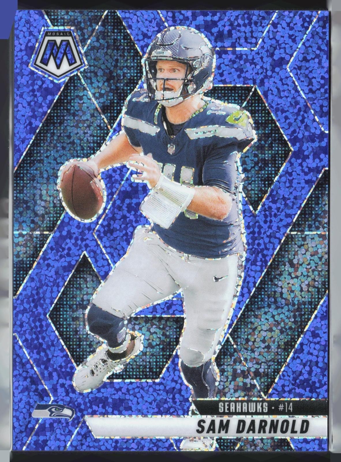 2025 Panini Mosaic #27 Sam Darnold Blue Sparkle #/96