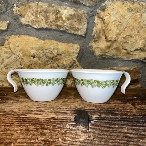 70s Pyrex Corning Corelle Green Crazy Daisy Blossom green Hook Handle Cup VTG