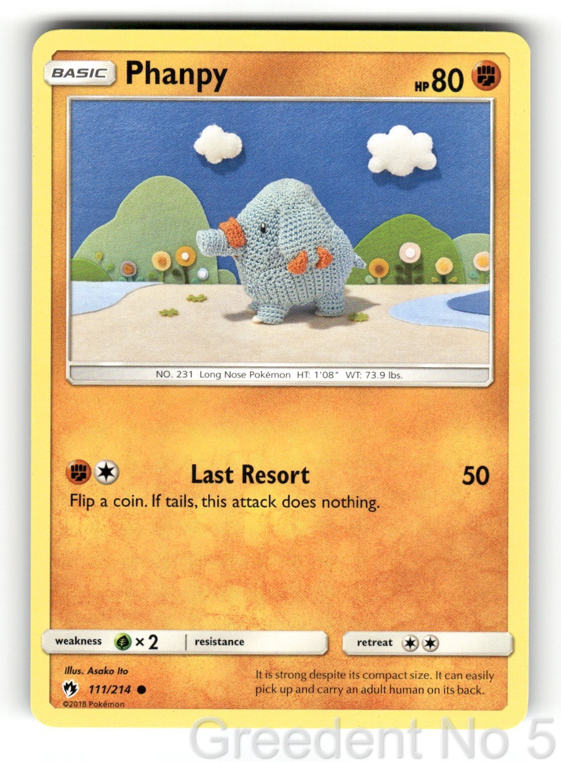 Phanpy 111/214 Common Lost Thunder Pokemon Moderately Played