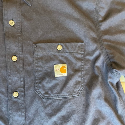 Carhartt FR Flame Resistant Navy Button Down Work Shirt Men's M 100% Cotton - Picture 4 of 10