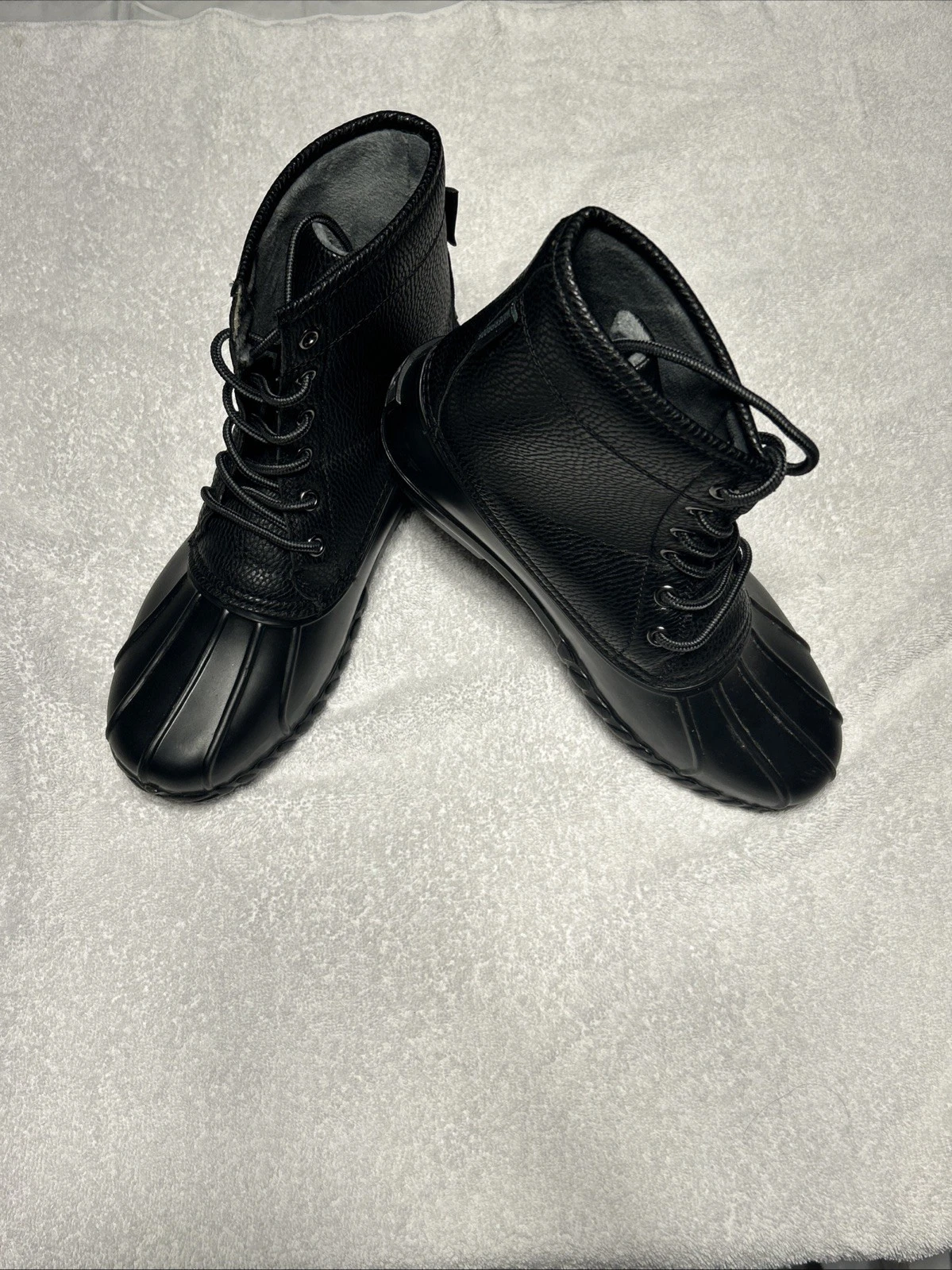 JBU Maine Waterproof Duck Boots Mens 8 Black Faux Fur Lined Lace Up Shoes $25