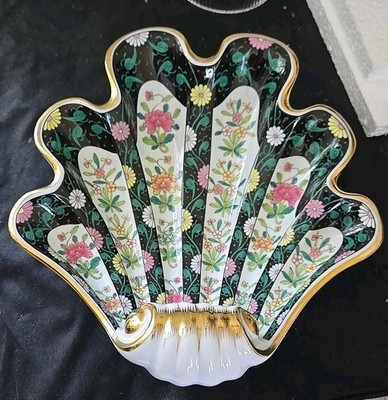 Herend Black Dynasty Shell Dish 24K Gold Hand Painted Hungary 7444/ SN Perfect