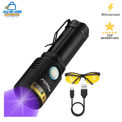UV Taschenlampe 365nm Schwarzlicht USB C Aufladbar Urin Detektor Harzhaerter