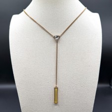 Gold Tone Y Drop Lariat Necklace Clear Triangle Crystal Amber Tone Bar Pendant