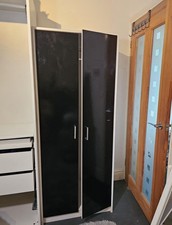 One Single Black Glossy Wardrobe With Extra Free Shelves