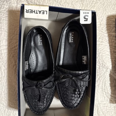 basic editions black loafers size 5W New 