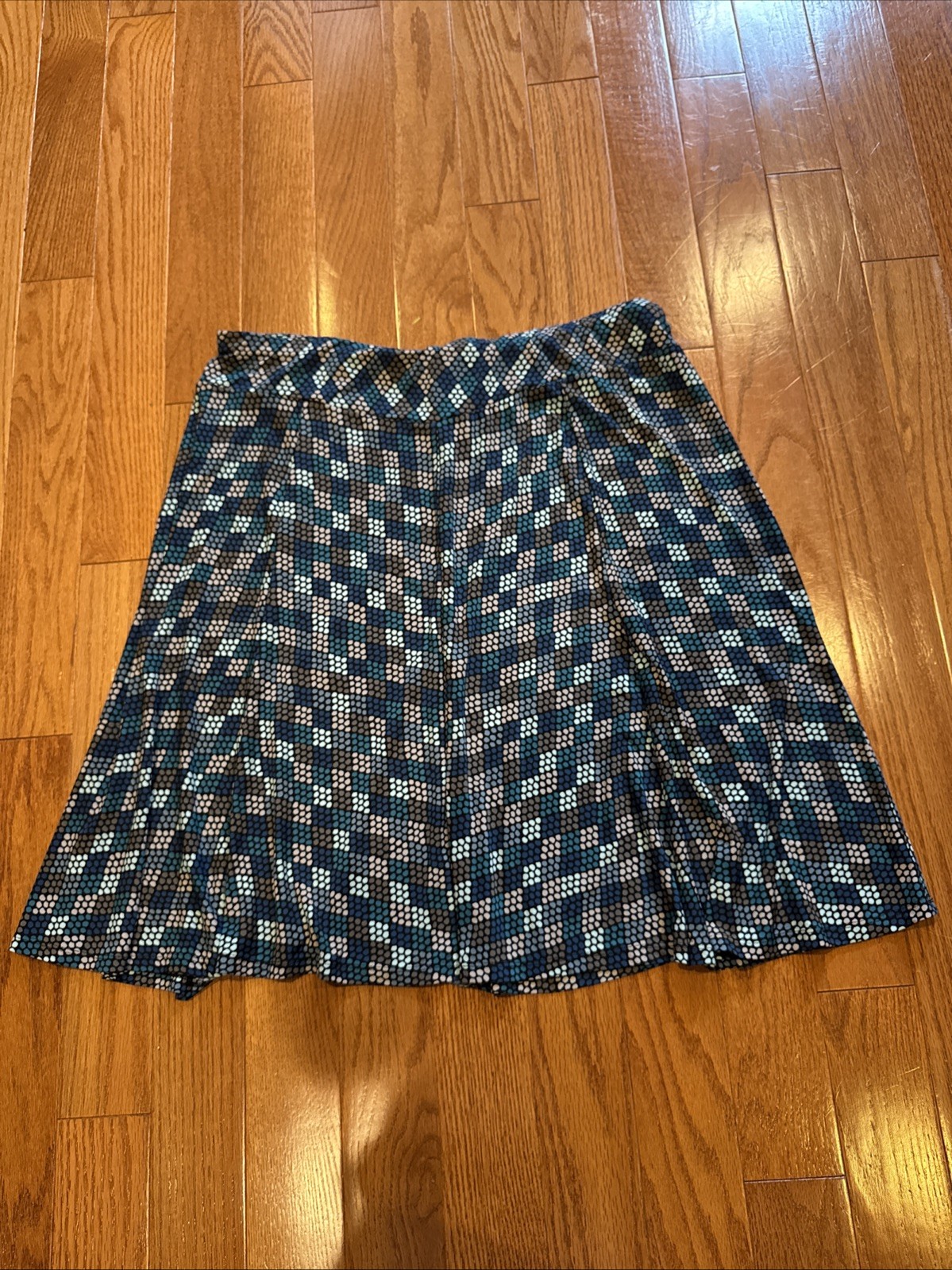 Y2k Merona Skirt 18W A-Line Geometric Knee Length Career Office Black Blue Dots