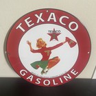 VINTAGE TEXACO HAPPY LADY MOTOR GASOLINE OIL PORCELAIN SIGN — photo 1