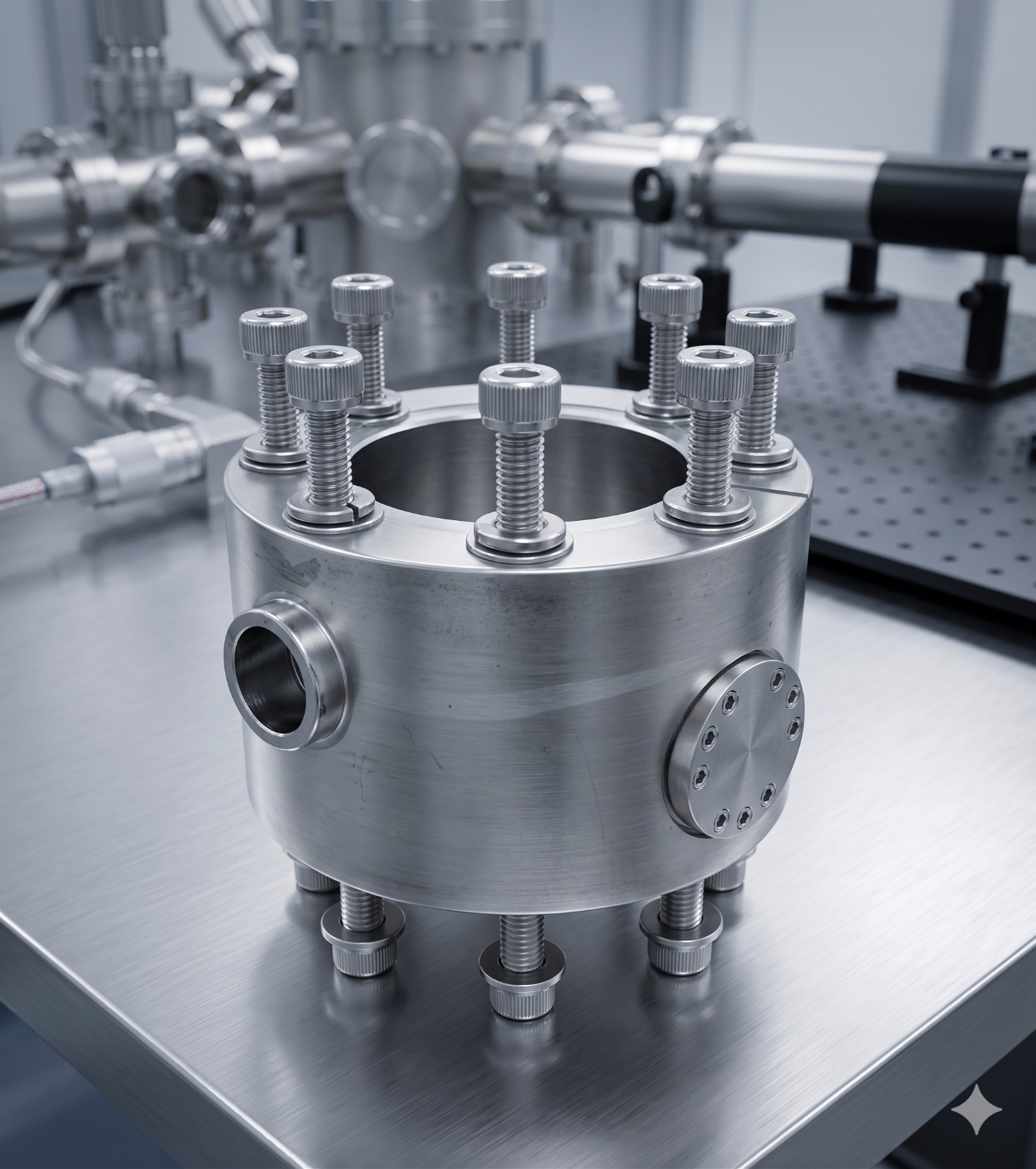 UHV MANIFOLD HUB | 1" WELD PORT | DUAL 4.5" CONFLAT CF | 316L SS | 2.75" LENGTH