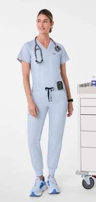 Dusty Blue Figs Scrub Set Women Size XS Catarina Top Uman Relaxed Jogger XSP