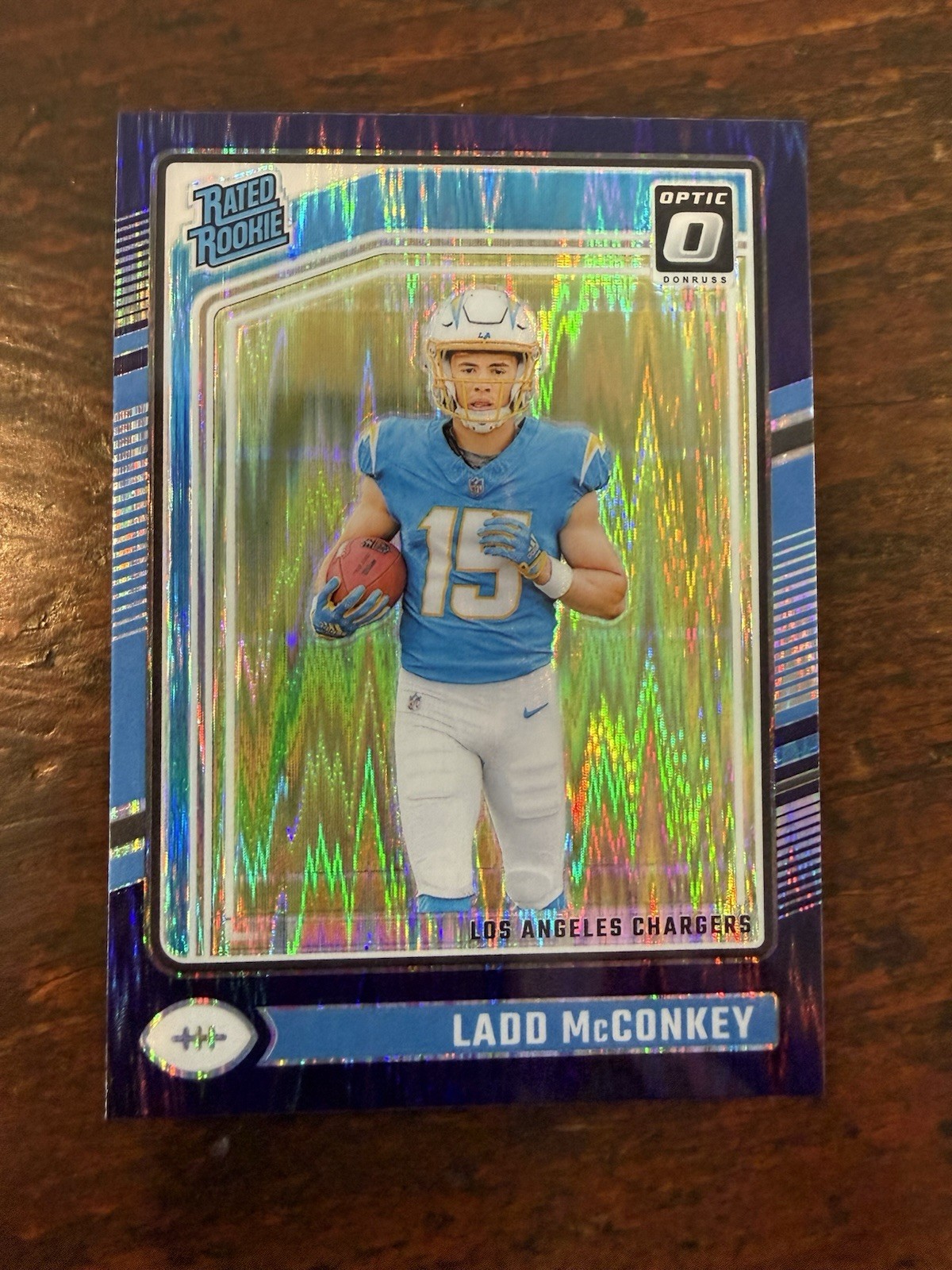 2024 Panini Donruss Optic-Rated Rookie Ladd McConkey #266 Purple Shock Prizm RC